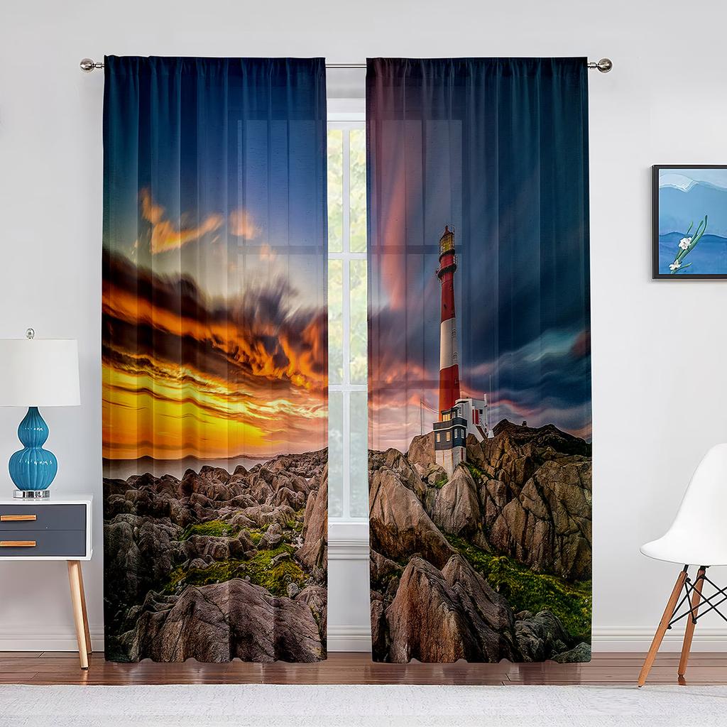 Far Peisaj Marin Apus de Soare Stânci Perdele Tulle pentru Dormitor Moderne Transparente Voile Decor Acasă Draperii Fereastră Bucătărie