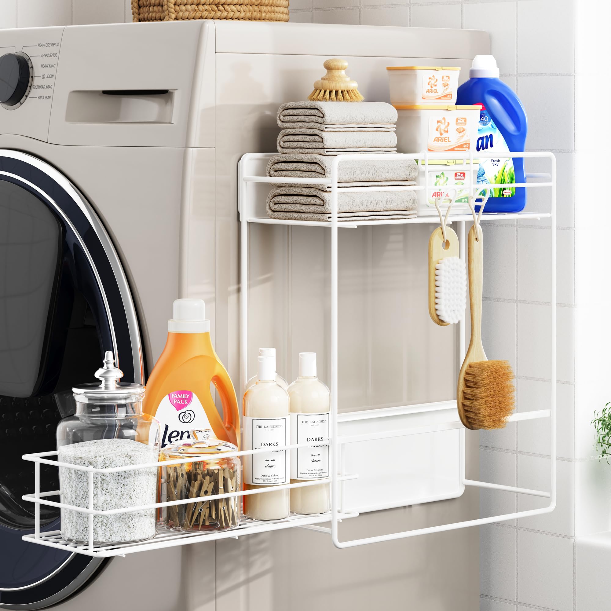 

Orimade Magnetic Storage Rack for Washing 2 with No Installation Next to Spice Laundry Gap Cart Drawer Machine, Tiers, White, Drawers, Required, белый