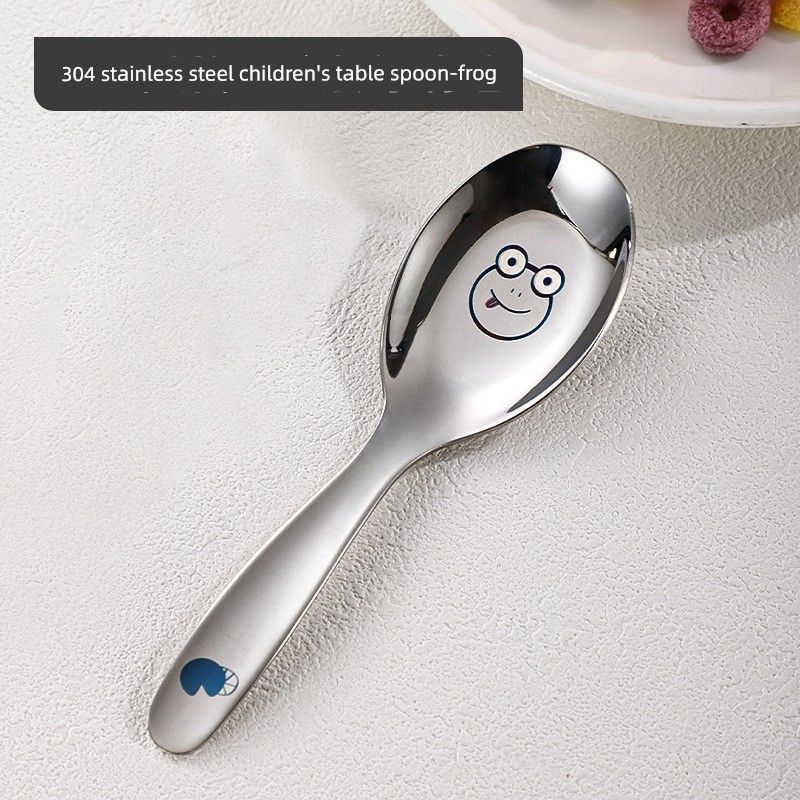 Stainless Steel Spoon for Babies and Children, Household Rice Spoon, Soup Spoon, High-Quality Dining Spoon, Small Spoon, Soup Spoon, Ladle [Frog-Spoon]