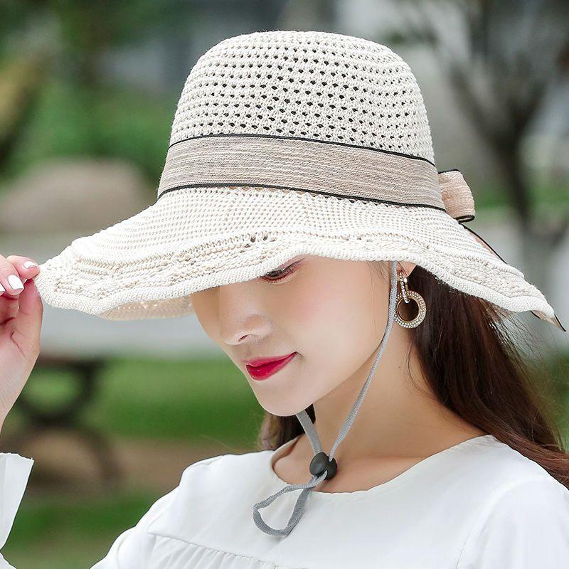 Summer Women Straw Hat Bowknot Wide Brim Floppy Panama Hats Female Lady Outdoor Foldable Beach Sun Cap