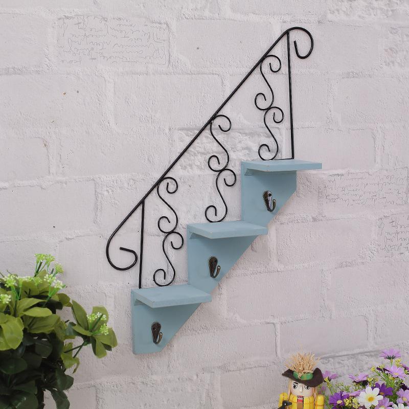 Wooden Rack Staircase Storage Retro Style Flower Shelf Wall Mounted Ladder Racks Hooks
