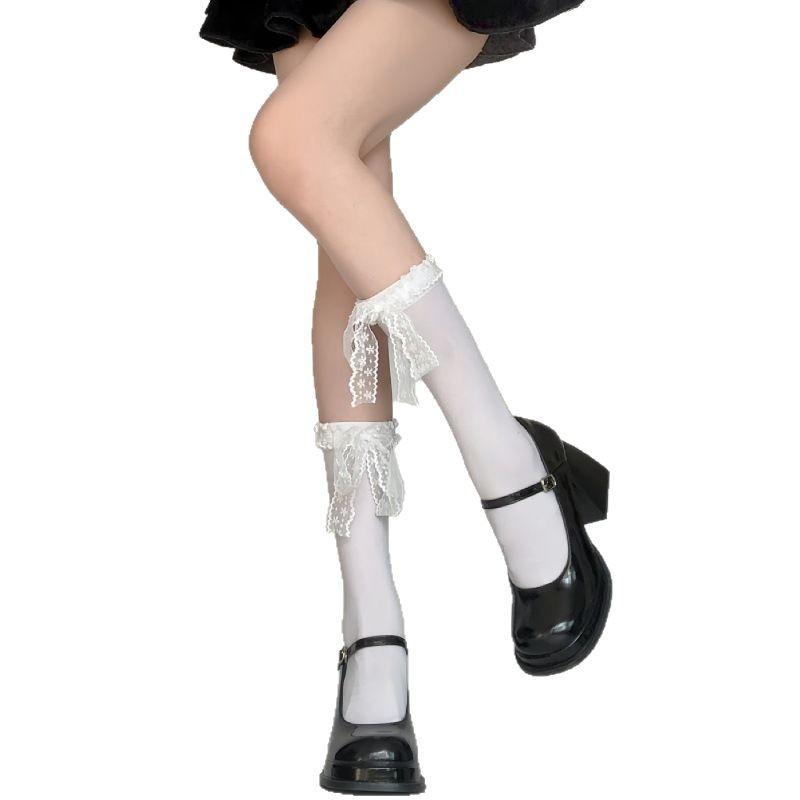 Lace Butterfly Calf Socks Grey Stacking Socks