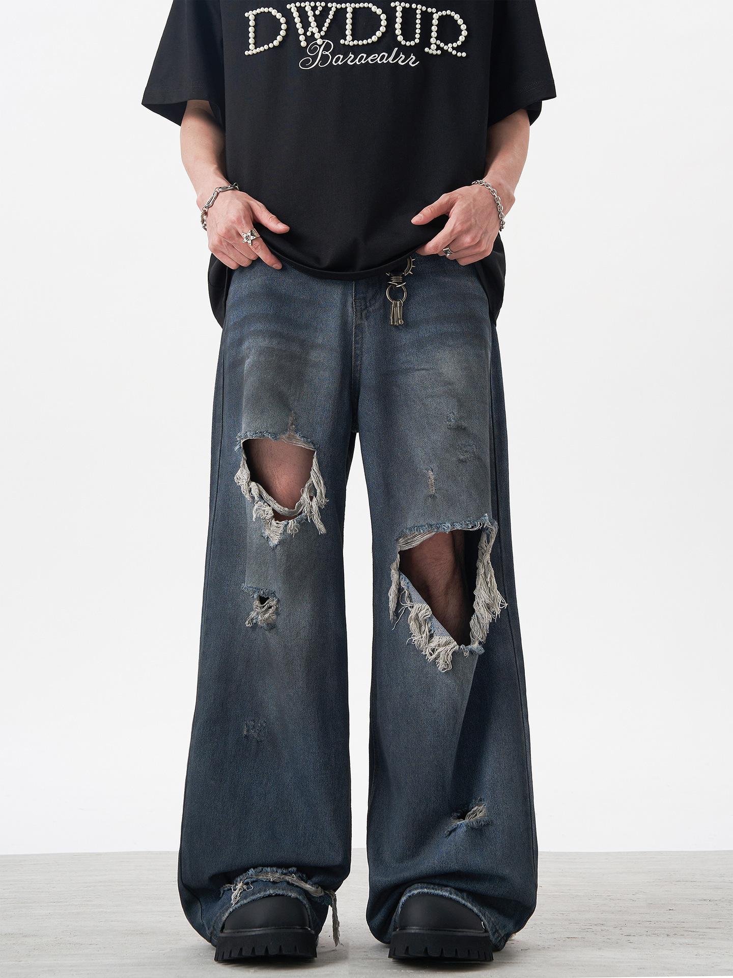 

Джинсы клеш JYL для мужчин Американский стиль High-Street Рваные Чистый крой Модные Джинсовые брюки-бомж M