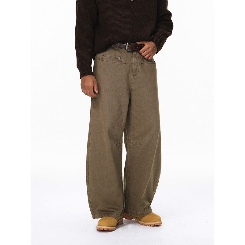 American Street Retro Rivet Scimitar Wide-Leg Pants for Men and Women 2025 Autumn Trendy Brand Washed Vintage Workwear Casual Pants