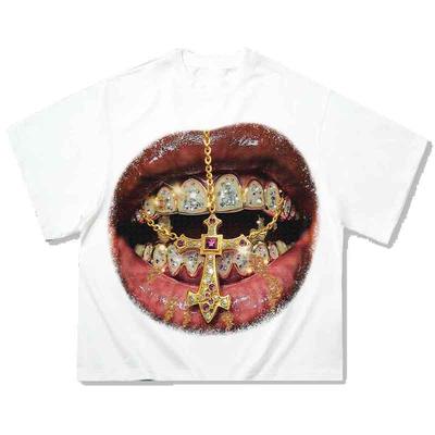 Trendy Big Lips Jewelry Rich Hip Hop Street Harajuku Style Casual TShirt Mens and Womens Luxury Brand Top 2026