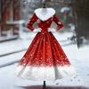 Women's Casual Dress Long-Sleeve V-Neck Patchwork Fleece Christmas Print Dress