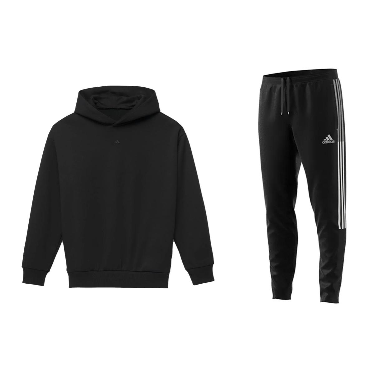 

Adidas Logo Print Knitted Fashion Sweatshirt Football Training Woven Long Pants Casual Sports Set Men sports set Black IN4243+GM7356_20240831205418 S