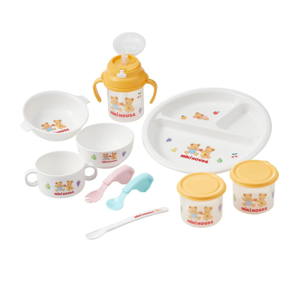 MIKIHOUSE Baby Tableware Set 10-Piece BPA-Free Dish Feeding Made In Japan Soup Mug Rice Bowl Straw Spoon Fork Gift Wrapped