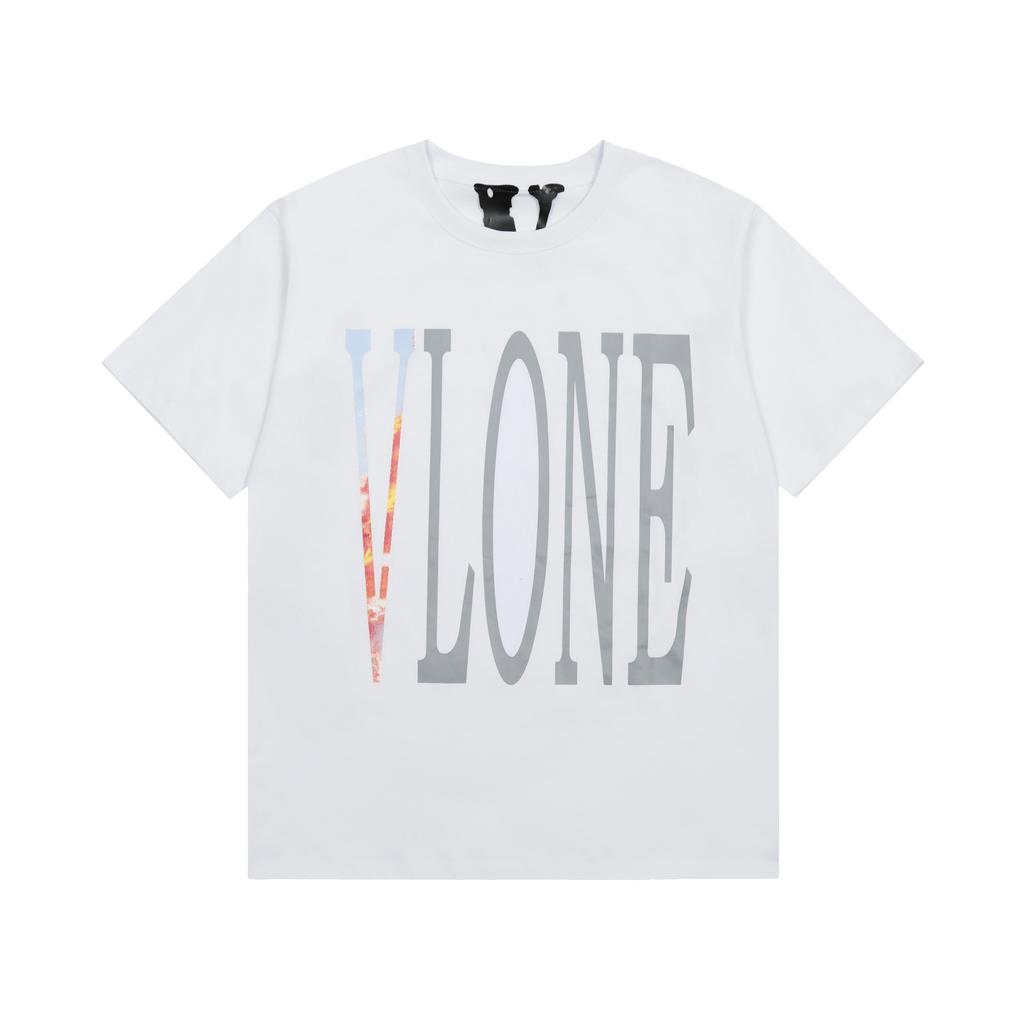 Vlone City Fire V Print Oversized T-shirt, Men's and Women's Casual Hip Hop Streetwear Short Sleeve Tee