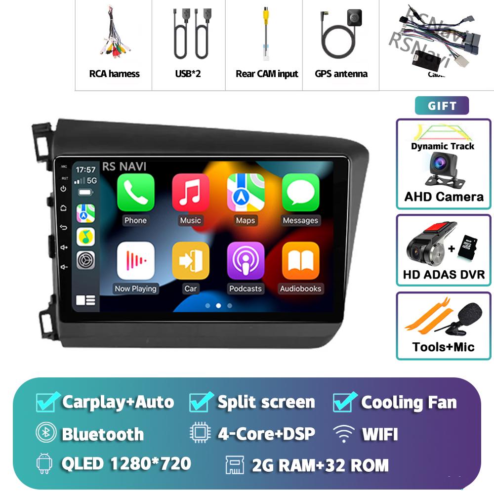 Android 14 Carplay Car Radio For Honda Civic 2012 - 2015 Multimedia Video Player Navigation GPS Stereo Head Unit 360 Camera DVD