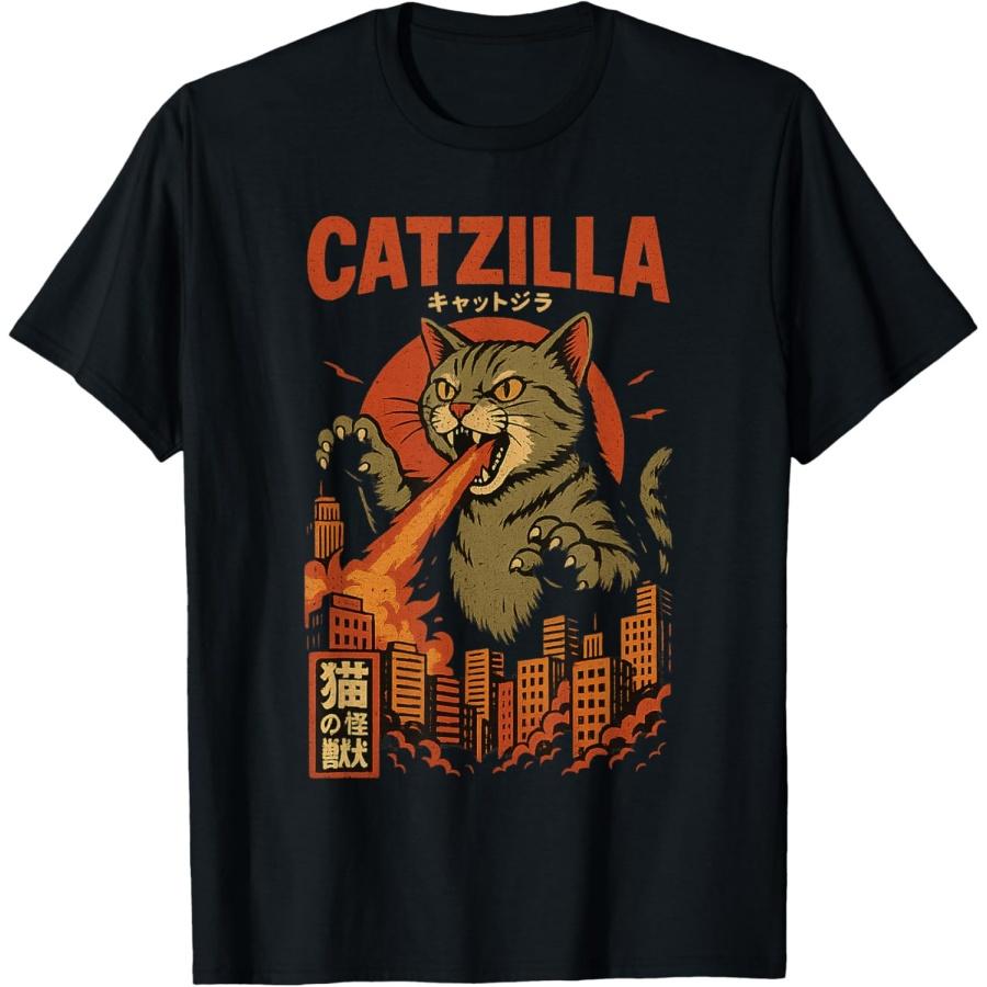 Catzilla Japanese Cat Men Women Cat Graphic T-Shirt S