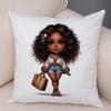 Fashion Cartoon African Girl Pillow Case Soft Plush Cushion Cover for Sofa Home Decor Cute Black Women Throw Pillowcase