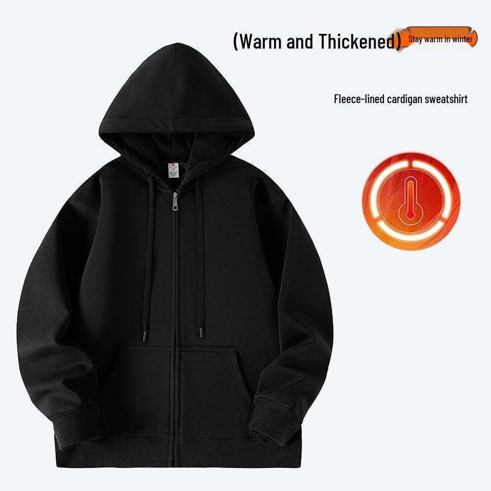 Ultra-Soft 420g Fleece-Lined Cotton Men s Double-Hooded Zipper Cardigan, Oversized, for Autumn/Winter. M чёрный
