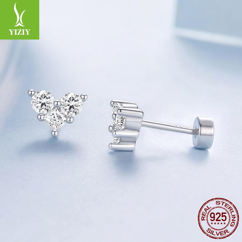 Shining Zircon Love Small Stud Earrings Women'S Exquisite Versatile S925 Sterling Silver Stud Earrings