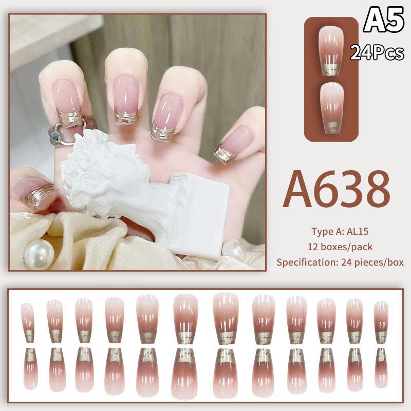 24Pcs French Multiple Styles Fake Nails Press On Nails Gel On Painted Reusable Fast Wearable Nail Tips Detachable Full Finished