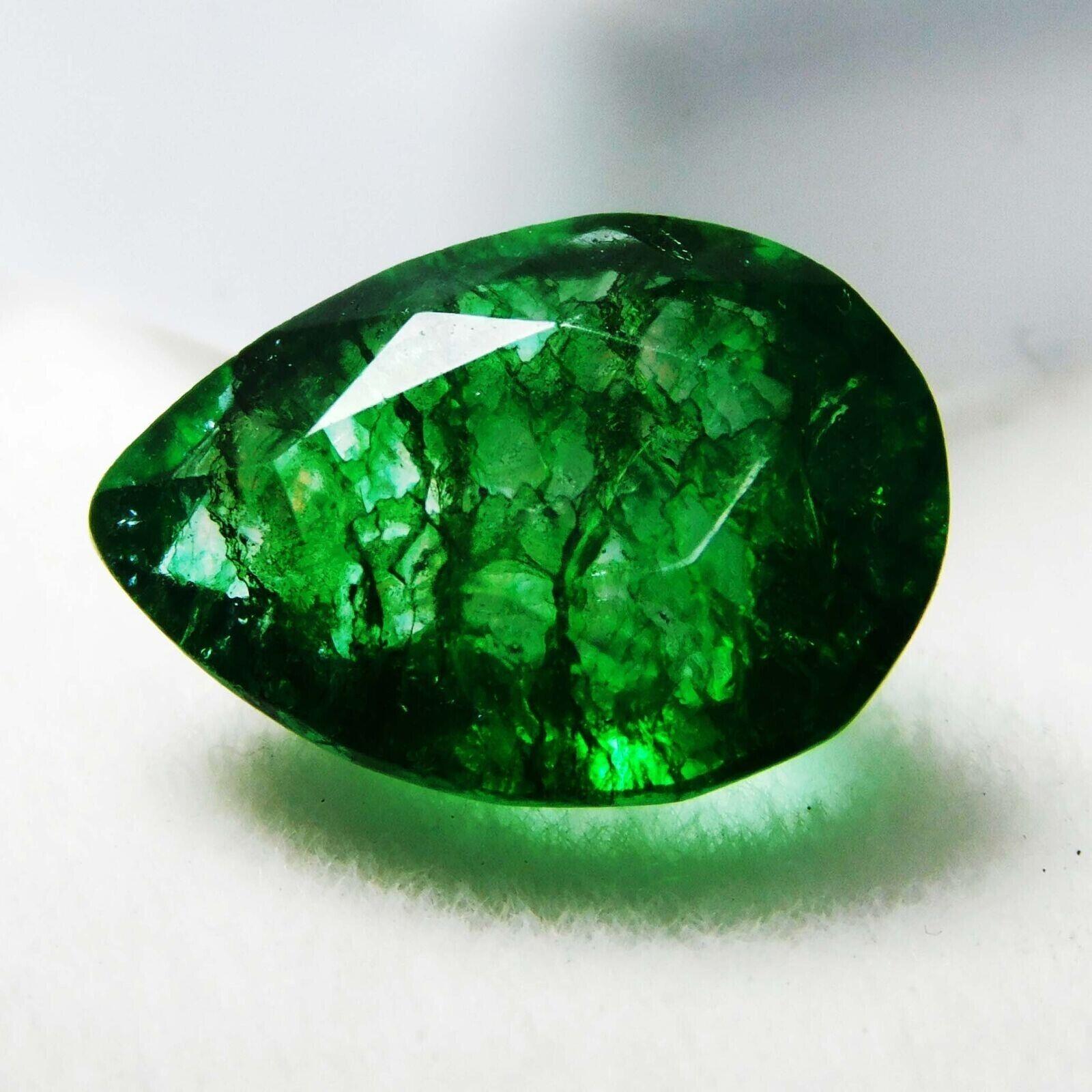 

9.30 Ct Natural Green Colombian Emerald CERTIFIED Loose Gemstone Pear Cut A-2523 15.5 mm approx зелений