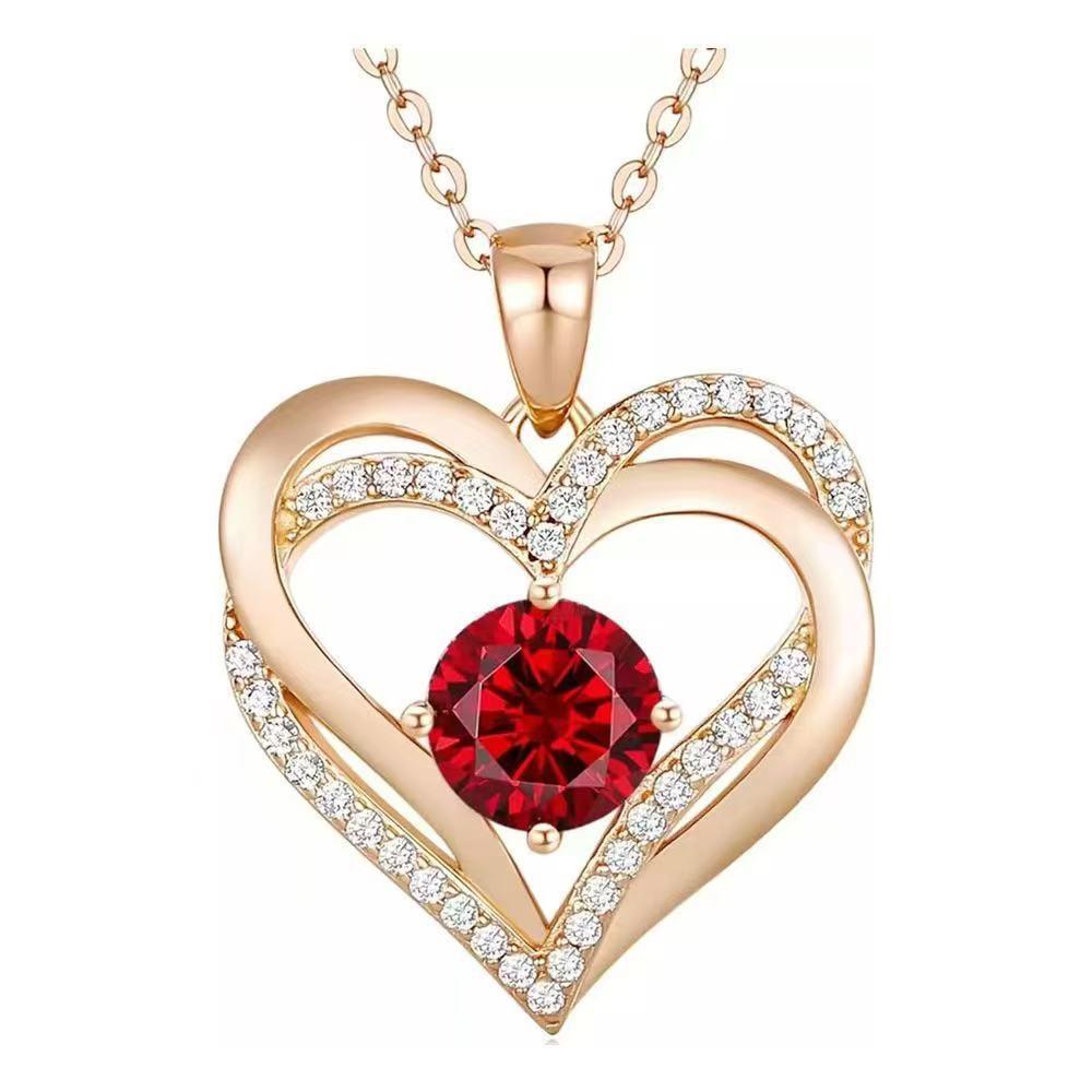 Double Layer Heart & Star Zirconia Necklace - European & American Fashion Gold Color