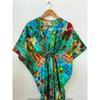 Indisches, türkises, langes Frida-Kahlo-Print-Maxikleid aus Baumwolle für Damen, Nachtwäsche, Kaftan, CKFTN-SCRN-FULL-BUYIT-043