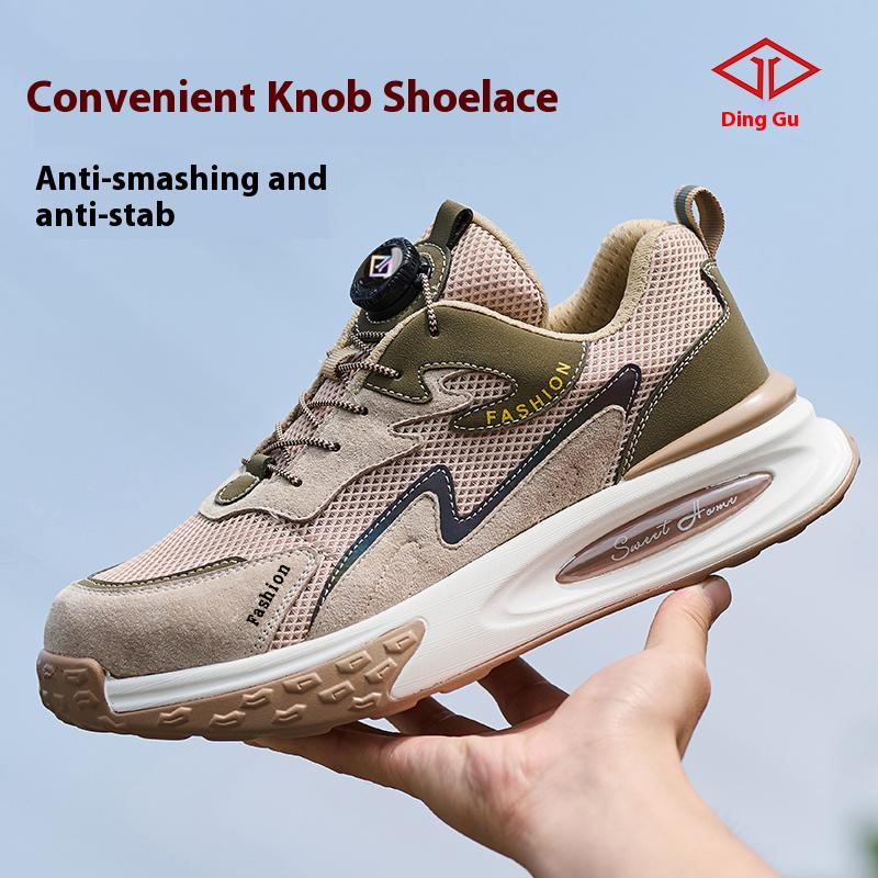 Non-slip Work Safety Shoes For Men Steel Toe Cap Protective Shoes Puncture-Proof Work Shoes Sneakers Rotating Button Men Shoes