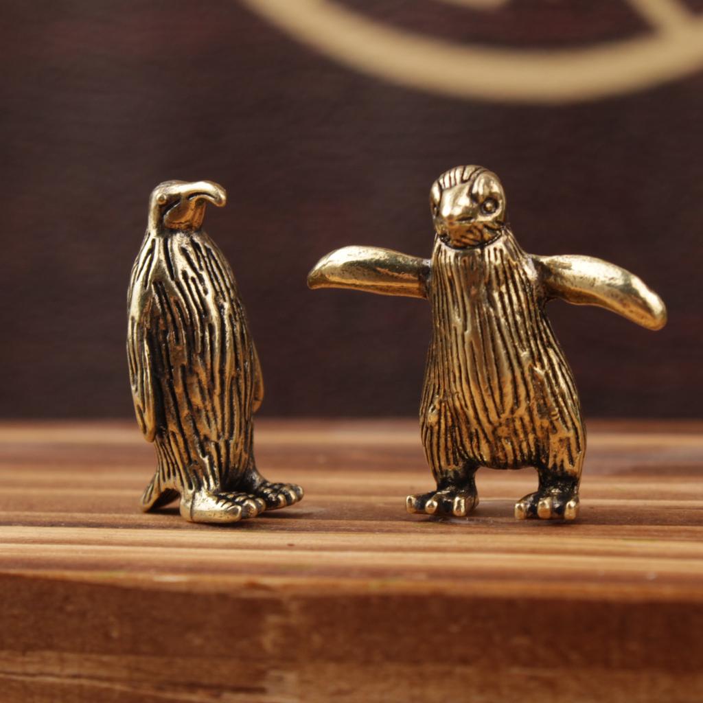 Funny Brass Standing Little Penguin Statue Desktop Decorative Trinkets Creativity Marine Animal Cute Craft Collection Children