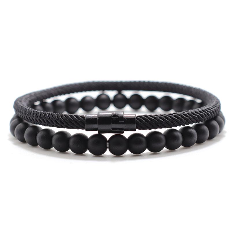 2 stk Matchende Armbåndssett Unisex 6mm Onyx Stein Armbånd 4mm Snorsmykke Par Armbånd Brazalete Pulseira Smykker