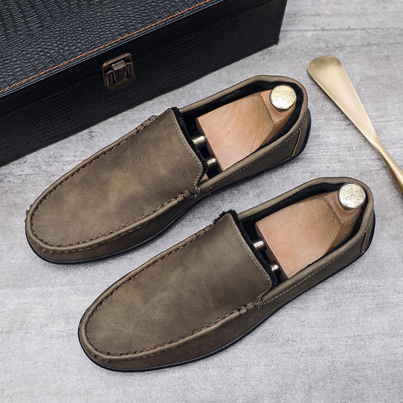 Winter Men Casual Shoes Plush Warm Loafers Suede Luxury Brand Male Driving Shoes Light Comfort Slip-on Mens Lazy Shoes Moccasins