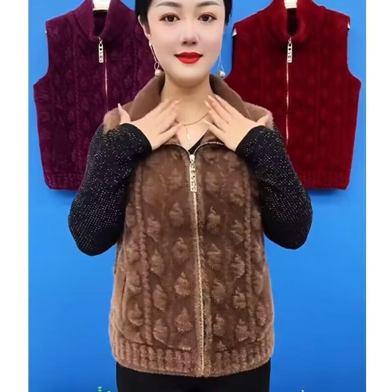 Woodpecker Women's Faux Mink Velvet Zip-Up Vest: Thick, Warm Sweater Vest for Mom - Autumn/Winter Collection