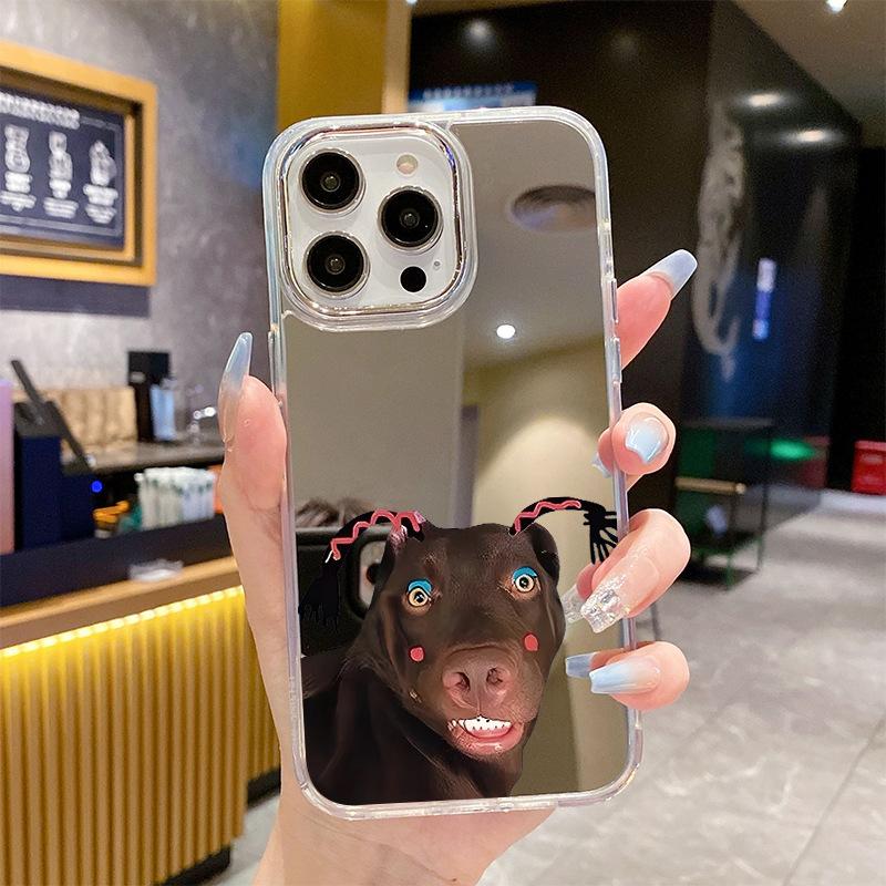 Creative funny dog mirror mobile phone case ip13PROMAX braid expression bag Apple 17 anti-drop protective case