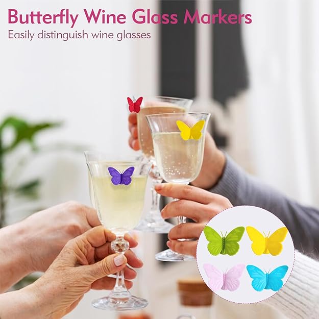 12Pcs Wine Glass Charms, Butterfly Charms, Wine Glass Charm for Parties, Saloon, Potlucks, Weddings