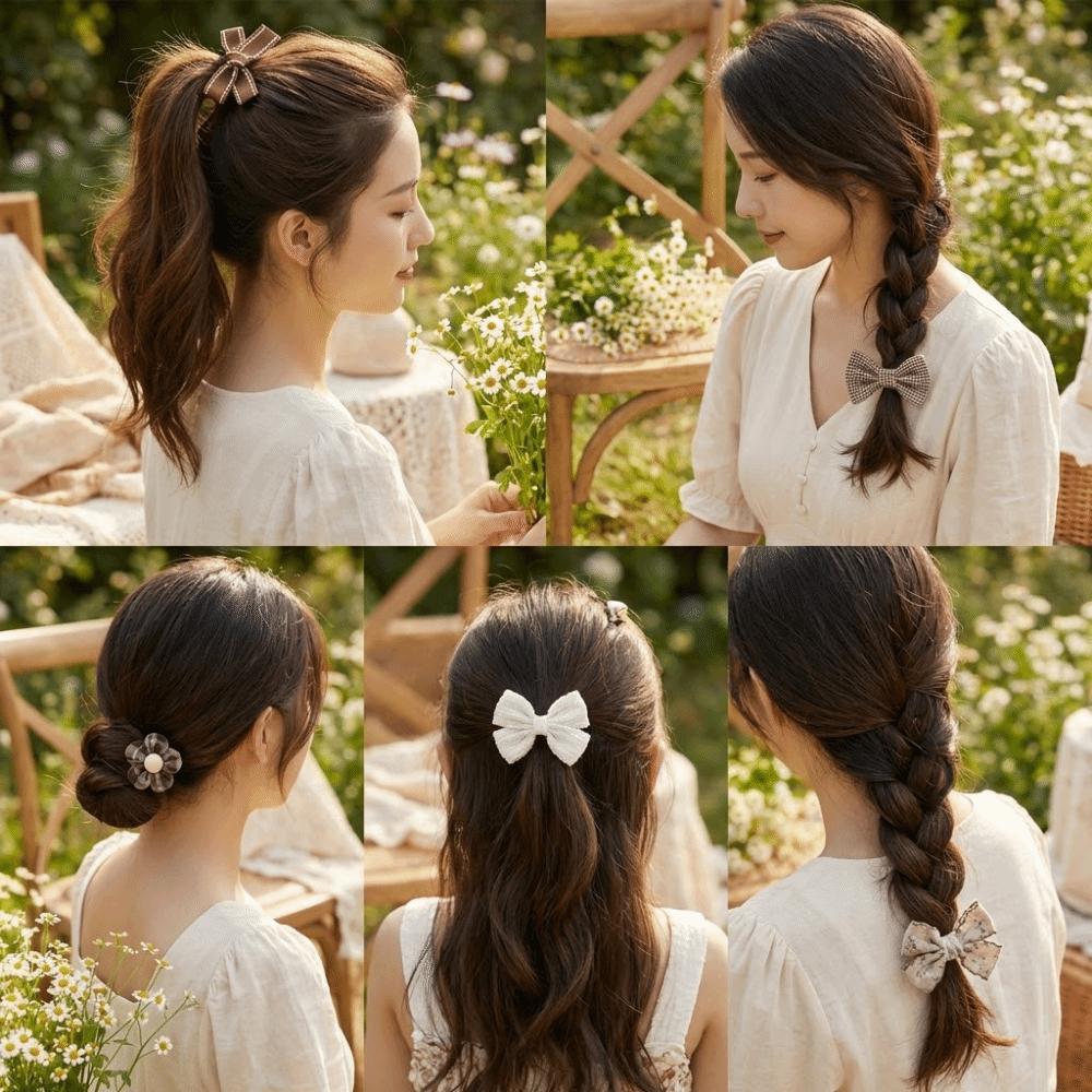10pcs Handmade Flower Bows Hair Ropes Elastic Harpin Girls Hair Bows Set No Harm Hair Accessories Bowknot Hair Ties