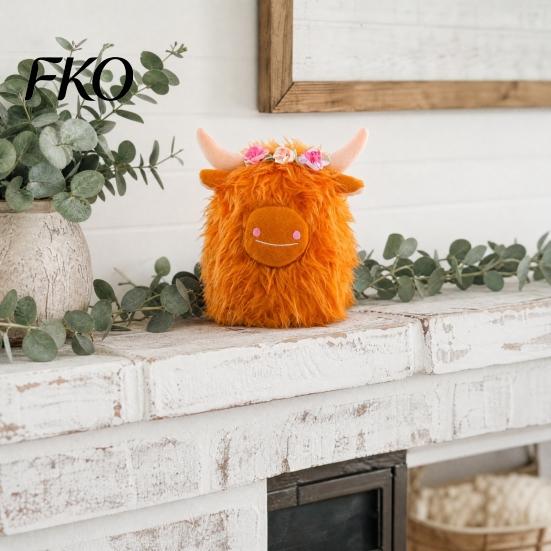 Plush Animal for Kids Highland Cow Stuffed Toy, Cute Fluffy Scottish Safe Toy Doll, Soft Farm Cattle Doll Kids, Adults