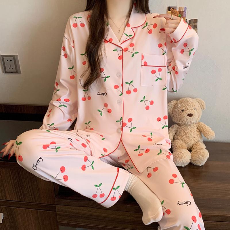 Plaid Long Sleeve Pajama Set with Pants – Spring & Autumn Style, Comfortable Home or Dorm Wear, Suitable for Outdoor Use
