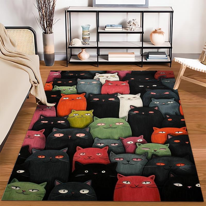 Colorful Cartoon Cats Pattern Carpet - Cute Animal Design Home Decor for1Rooms Suitable for use as an anti-slip1 for1room and bedroom sofas