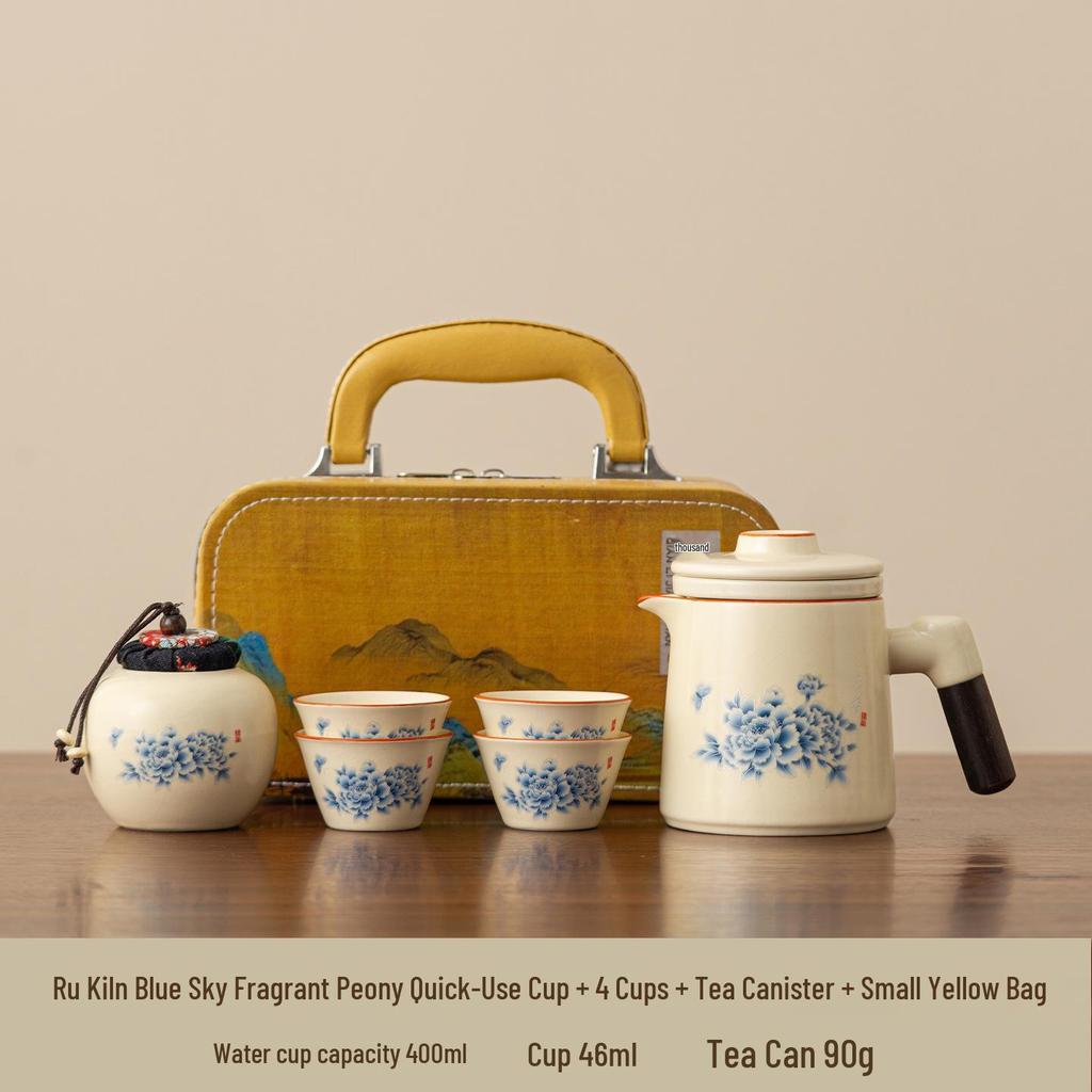 Portable Ru Kiln Tea Set for Outdoor Travel: Includes Bag and Quick-Draw Cup for Camping and Tourism