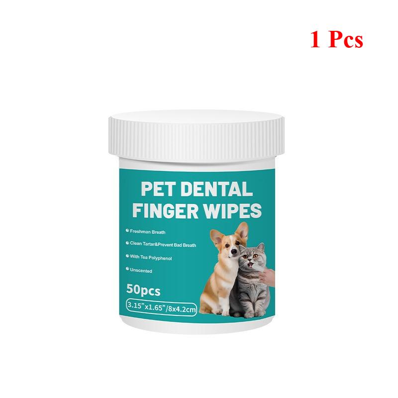 50 Bucăți Șervețele Dentare pentru Degete pentru Câini Pisici Reducerea Plăcii Kit Curățare Dinți cu Proaspătator de Respirație Portabil pentru Călătorie Uz Casnic
