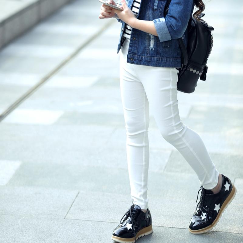 

Весенние брюки-карандаш для девочек 3-12 лет, эластичные детские леггинсы, облегающие детские леггинсы, однотонные джинсы с имитацией джинсов 110 белый