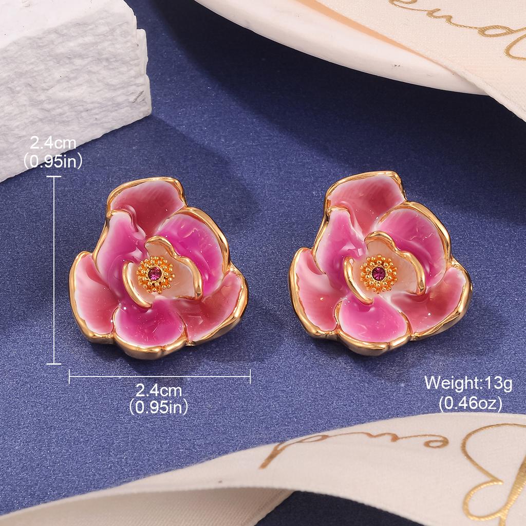 Retro flower earrings temperament three-dimensional diamond-set gradual change enamel color drip oil advanced new stud earrings women
