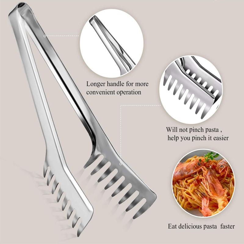 Stainless Steel Spaghetti Tong 9 Inch Pasta Clip Comb Shaped Tong Food Holder Steak Bread BBQ Clip Cooking Utensils Kitchen Tool
