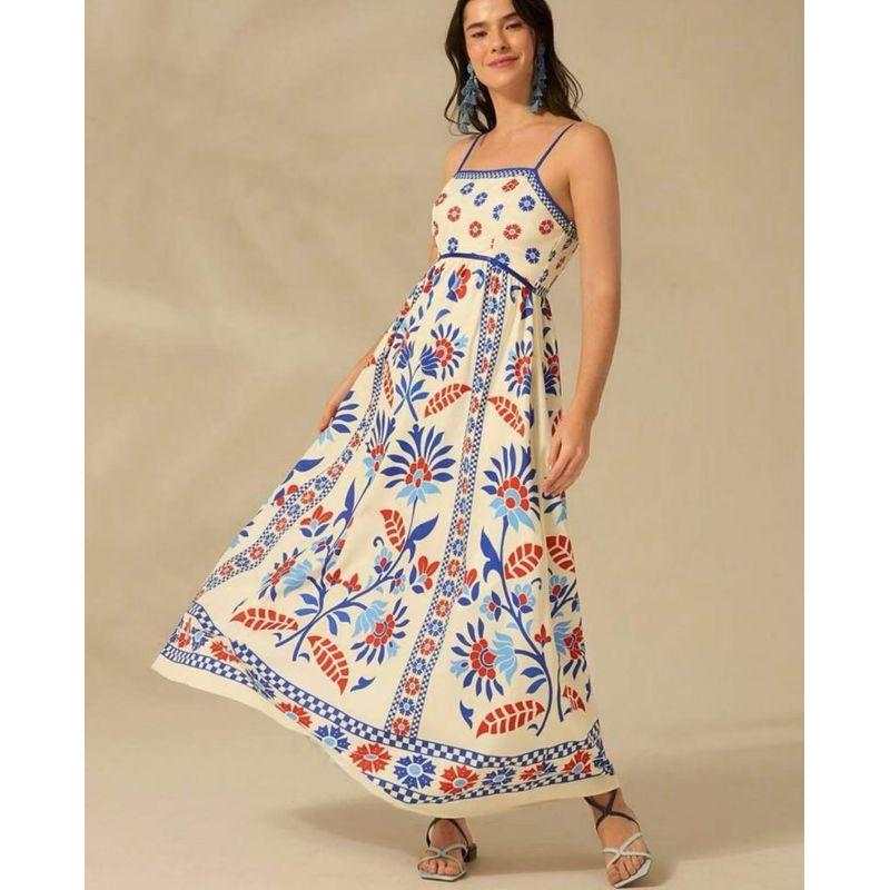 Printed Dress 2025 European and American Summer New Vacation Foreign Trade Women clothes Flowers Print Sling Dress
