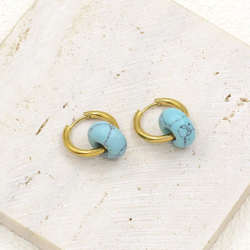 Chic Gold-Plated Stainless Steel Hoop Earrings with Natural Stone Pendants - European & American Street Style for Women