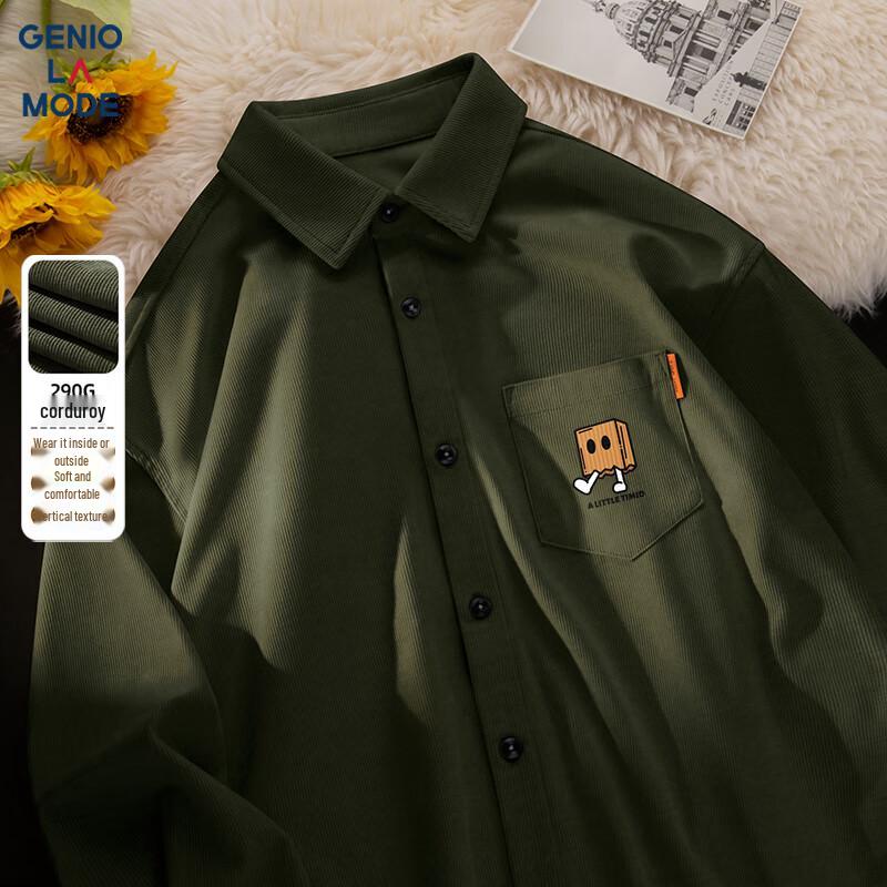 GENIOLAMODE Men s Heavy Corduroy Loose Fit Long-Sleeve Shirt XL