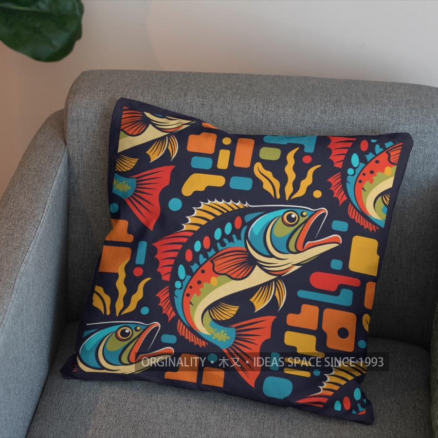 2D Colorful Fish Pattern Decorative Throw Pillow Pattern Cushion Cover Suitable For Sofa Bedroom Car Pillow Cover