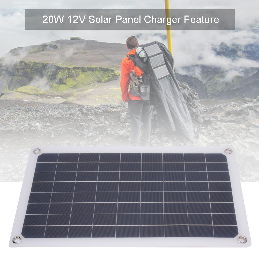 20W Solar Panel Charger Monocrystalline Silicon USB Dual DC Output for Charging 12V Battery