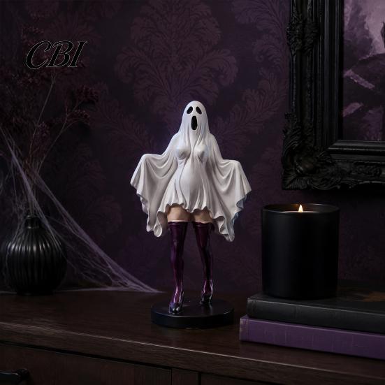 Resin Spooky Statue for Office Table Gothic Ghost Lady Sculpture, Halloween Shrouded Woman Figurine, Mythical Retro Style Weird Home Accessories