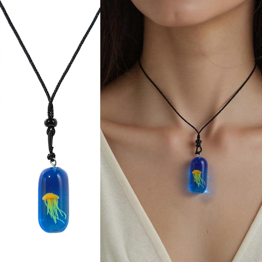 Multipurpose Glowing Jellyfish Pendant Necklace Featuring Luminous Designs Accessory for Unique Ocean Inspired Styles  Yellow