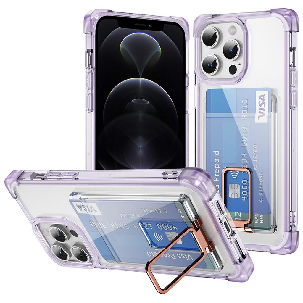 YSM Reinforced Corners Series for iPhone 12/12 Pro Case Card Slot Kickstand Clear Cover