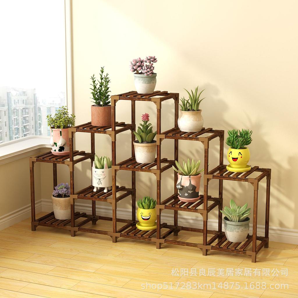 Solid Wood Minimalist Stable Balconysucculent Storage Shelf Multi-layer Flower Pot Rack Waterproof Green Bonsai Trellis