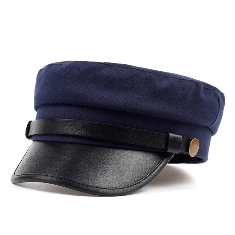 Unisex Leder Schirmmützen Militärhüte Flache Kappe Baseballkappen Für Damen Outdoor Sport Kadetten Sonnenhut black