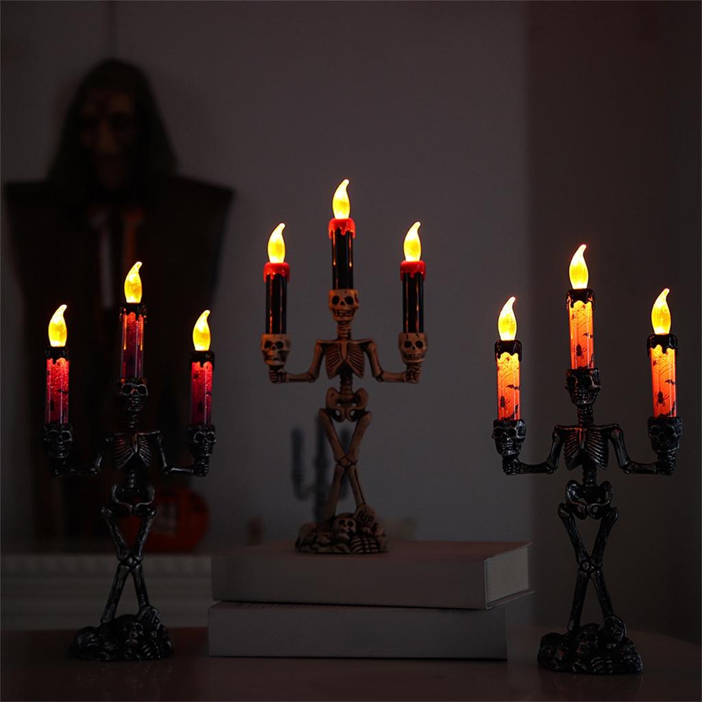 Halloween Skull/ Lamp Bar Shopping Mall Layout Props Candlestick Ornaments Candle Lamp Window Ornaments Luminous Night Light