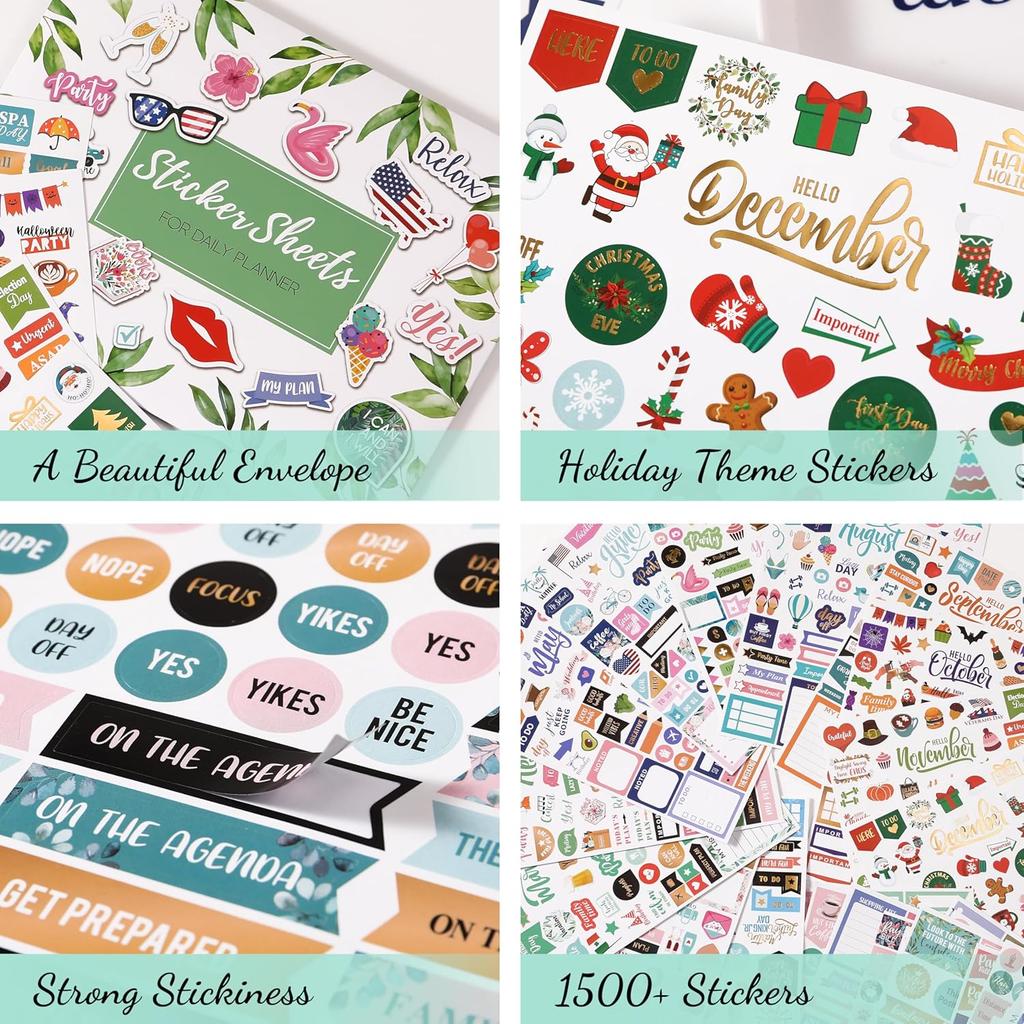 Planner Stickers - Monthly Planner Stickers and Accessories 25 Pages 1500 + Stunning Functional and Colorful Designs, Calendar Sticker Includes